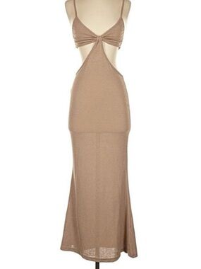 Taupe Cutout Maxi Dress with Knot Front